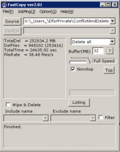 It took several hours but FastCopy was able to delete 948,102 files without slowing down the server at all.