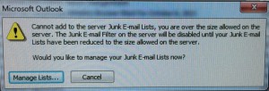 Microsoft Outlook Junk E-mail List Full